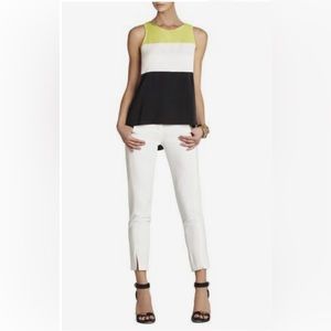 XXS BCBG Lucie Top colorblock open back with zipper yellow white gray